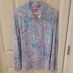 Women's Light Blue Printed Half-Zip Pullover Top